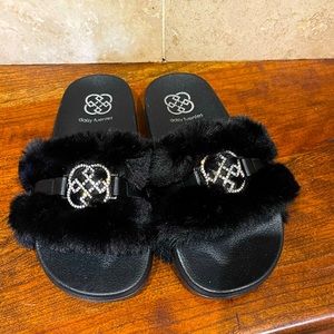 Daisy fuente slides with faux fur and bling
